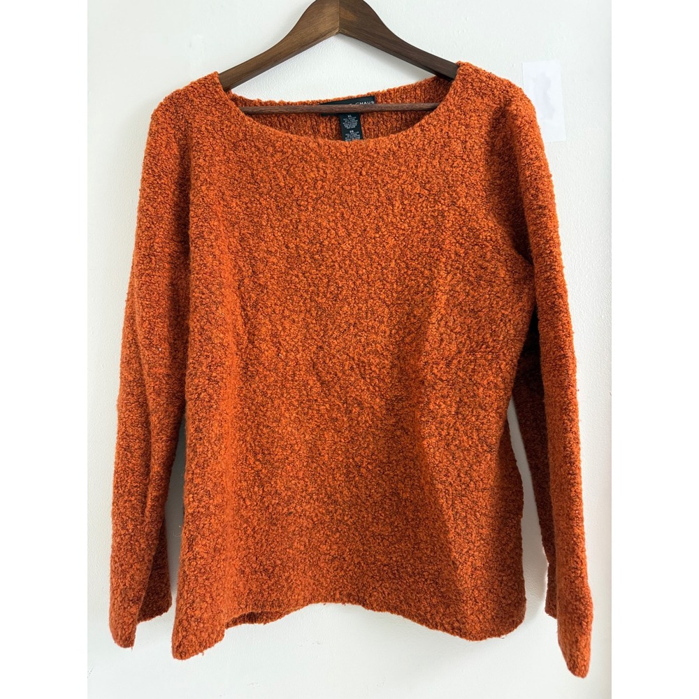 Josephine Chaus Women XL Orange Boucle Wool Blend Boat Neck Sweater Pullover